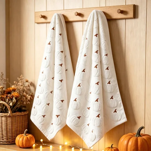 2 Pcs Twfbrm Fall Pumpkin Bath Towels, Water Absorbent Jacquard Cotton Kitchen Decorative Hand Towels