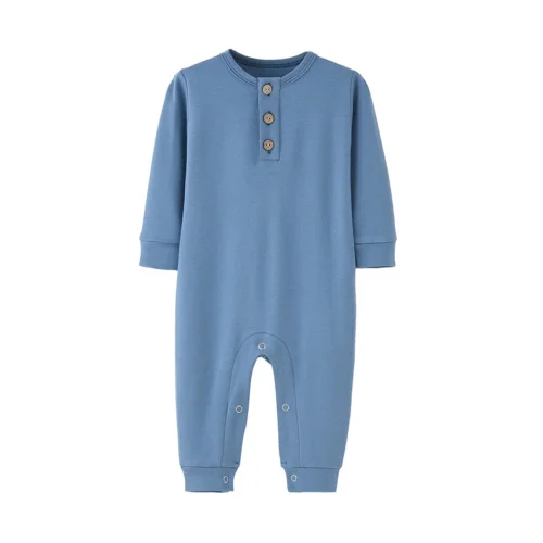 Busydd Baby Boys Girls Rompers Long Sleeve Round Neck Unisex Infant Clothes Button Solid Color Newborn Baby Girl Clothes Comfort Cotton Baby Boy Romper Jumpsuits 3-12 Months