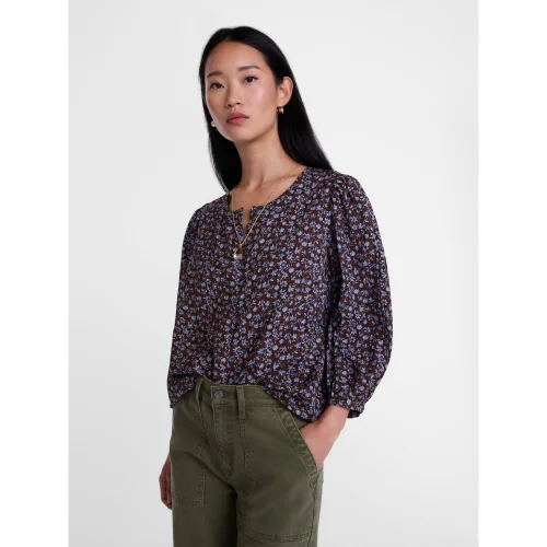 Scenario Women's and Women's Plus Blouse with 3/4-Length Puff Sleeves, Sizes XS-4X