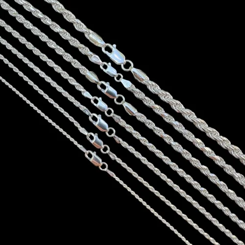 Men's and Women's Real Solid 925 Sterling Silver Rope Chain, Available in 1.5-5mm and 16-30 Inches