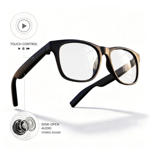 Mingdaln Smart Glasses Open Ear Bluetooth Audio with Touch Control and Voice Assistant Capability