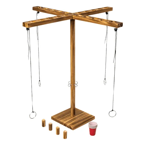 4-Player On the Hook, Ring and String Party Game by MinnARK, Wooden Tabletop Skill-Based Game