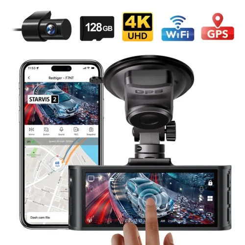 REDTIGER F7N Touch 4K Dash Cam Front and Rear,Voice Control, Free 128GB Card