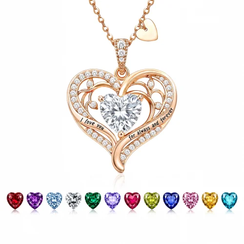 Heshpaws Birthstone Heart Pendant Necklace for Women with Simulated Cubic Zirconia and Metal Chain