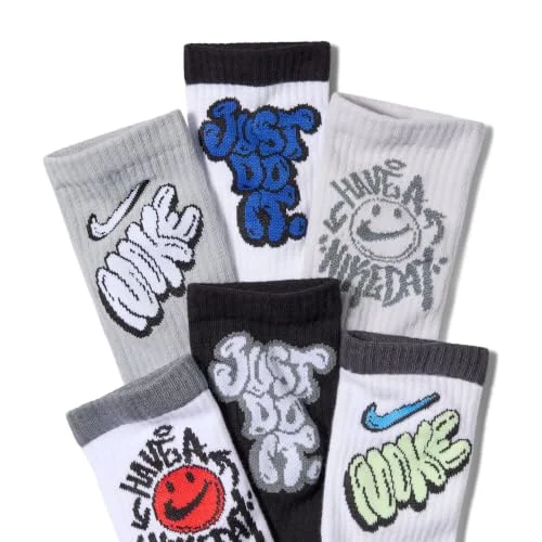 Nike Kid's Everyday Cushioned Crew 6-Pack Socks, Multi-Color, Medium