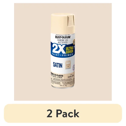 (2 pack) Ivory, Rust-Oleum American Accents 2X Ultra Cover Satin Spray Paint-327944, 12 oz