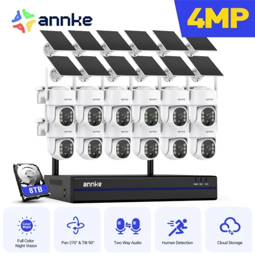 ANNKE 4MP Wireless PT Security IP Camera System with Wifi, Solar Battery, and Two-Way Audio