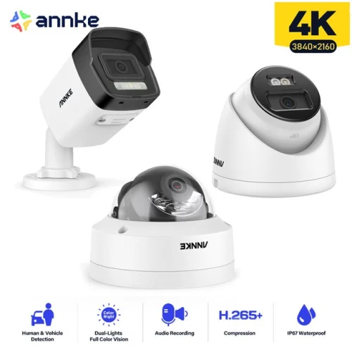 ANNKE 3K 8MP 4K 12MP Audio PoE IP Security Camera Outdoor Color Night Vision AI