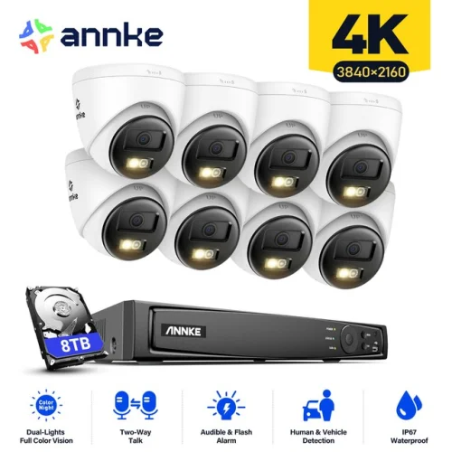 ANNKE 4K Color Night POE IP Security Camera System with 12MP 8CH NVR, Two-Way Audio, and AI