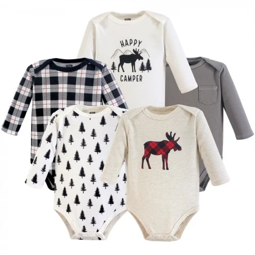Hudson Baby Cotton Long-Sleeve Bodysuits, 5-Pack, Newborn- 24 Months