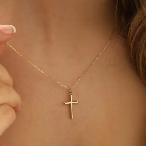 Turandoss 14K Gold Plated Dainty Tiny Cross Pendant Necklace for Women and Girls Faith Jewelry