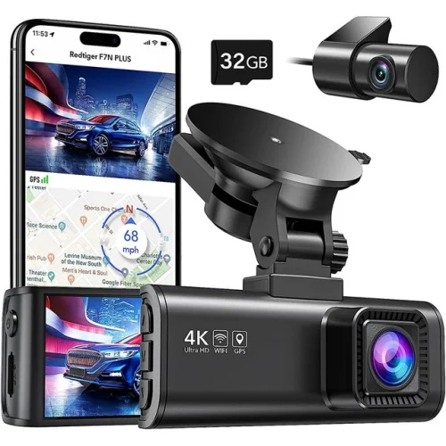REDTIGER 4K Dual Dash Camera Front and Rear Dash Cam with Built-in WIFI, GPS and 32GB SD Card