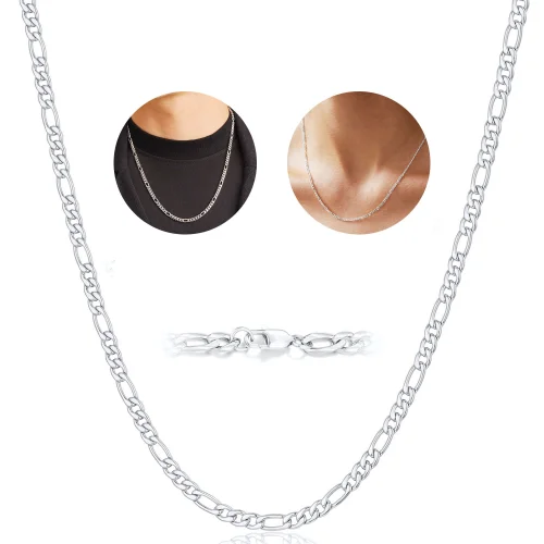 APSVO 925 Silver Plated Figaro Curb Link Chain Necklace for Women and Men in Various Lengths