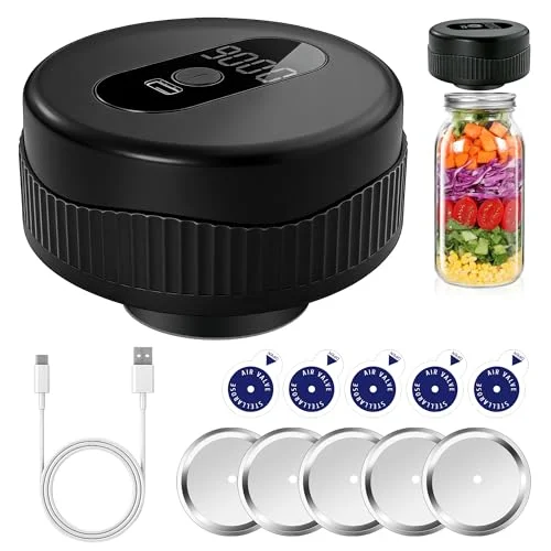 Electric Mason Jar Vacuum Sealer Kit for Wide Mouth and Regular Mouth Mason Jars with 20pcs Stickers