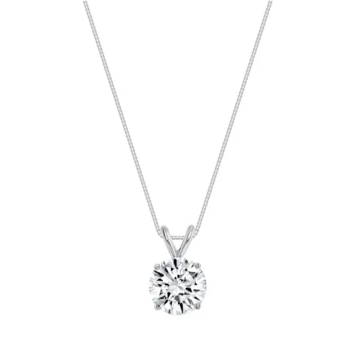 2 Ct E/VVS Round Lab Created Grown Diamond 14K White Gold Pendant Necklace 16-Inch Chain