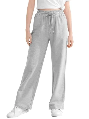 AlisOker Girls Cotton Sweatpants Wide Leg Baggy Athletic Jogger Pants 7-16Y | 100% Cotton, All-day Comfort, Trendy Wide Leg, Drawstring & Pockets, Solid Colors, Mix & Match, Girls Fashion Pants