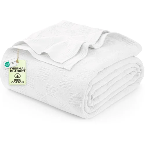 Utopia Bedding 100% Cotton Thermal Blanket, Twin Size 90x72 Inches, Dobby Weave, White