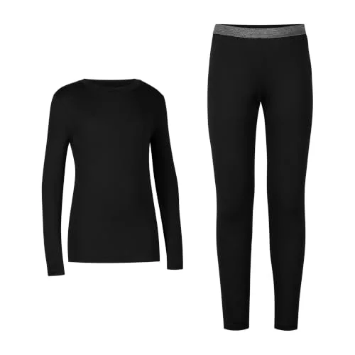 Hanes Boys' Thermal Underwear Set, 2-Piece Base Layer Moisture-Wicking Breathable Odor Control Black