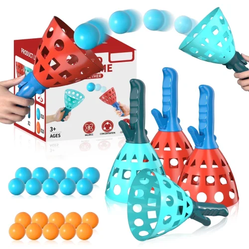 Lucky Doug Pop Catch Ball Game Toys for Kids with 4 Launchers and 20 Balls for Outdoor Play