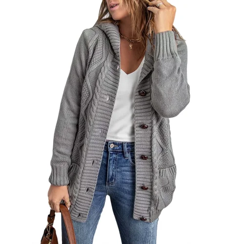 Eytino Hooded Cardigan Sweaters for Women Long Sleeve Button Down Knit Sweater Coat with Pockets