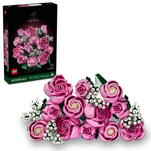 LEGO Botanicals Bouquet of Pink Roses Artificial Flowers Building Set for Adults, 789 Pieces (10374)