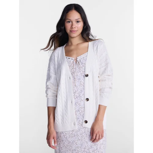 No Boundaries Cable Knit Grandpa Cardigan for Women and Women's Plus Sizes XXS to 4X
