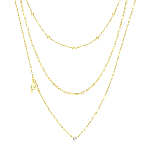 Believe by Brilliance Triple Chain Initial Necklace Set, Letter A, 14KT Gold Flash Plated Brass