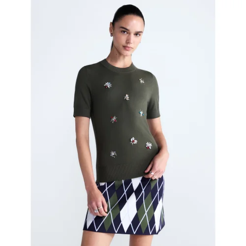 Free Assembly Women's and Women's Plus Embellished Cozy Yarn Sweater with Short Sleeves, XS-4X