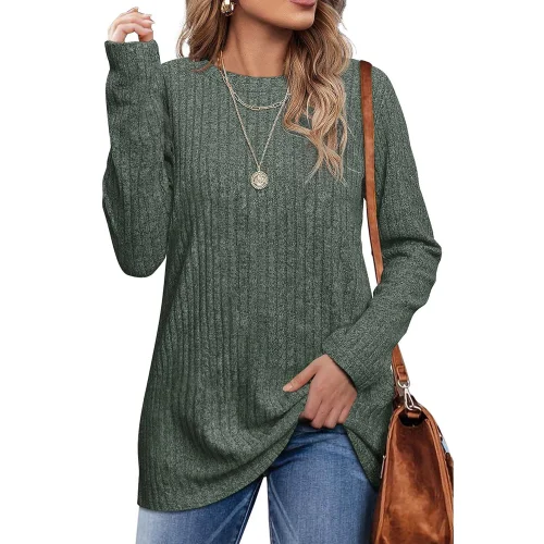 Fantaslook Long Sleeve Shirts for Women Crew Neck Casual Tunic Tops Lightweight Pullover Sweater