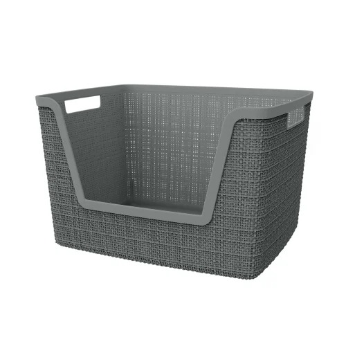 Curver Jute Large Easy Access Medium Durable Resin Organization and Storage Basket Bin, Grey