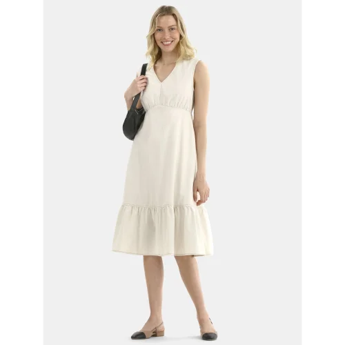 Time and Tru Women's Sleeveless Denim Dress with Ruffle Hem, Available in Sizes XS through XXXL