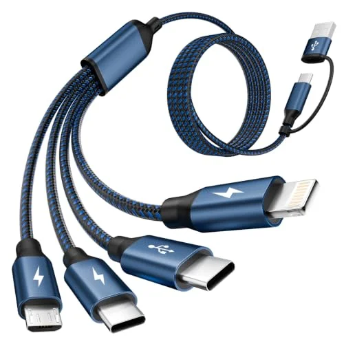 1 Pack 5FT MPATIBY 4 in 2 Multi Charging Cable, USB A & USB C Inputs with Dual USB C, IP & Micro
