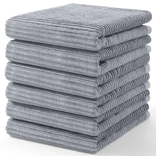 6 Pack Simmore Cotton Kitchen Towels 18"x 28", Ultra Soft Absorbent Dish Towels in Grey
