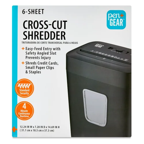 Pen+Gear 6-Sheet Cross-Cut Paper and Credit Card Shredder with 3.7 Gallon Bin, Black, Home/Office