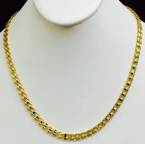 14k Yellow Gold 20-inch Men Solid Railroad Link Chain Necklace 5mm Width Weighing 13.3 Grams