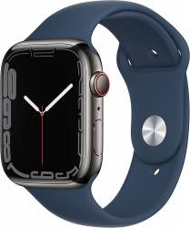 Apple Watch Series 7 [GPS + Cellular 45mm] Smart Watch w/ Graphite Stainless Steel Case with Abyss Blue Sport Band