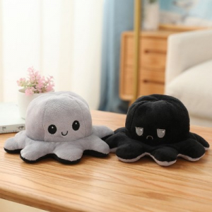 Link Moody Reversible Emotion Octopus Plushie Sad/Happy Express Your Emotions Moody Plush Toy Sensory Fidget Toy for Stress Relief - Black/Grey
