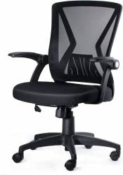 KOLLIEE Mid Back Mesh Office Chair Ergonomic Swivel Black Mesh Computer Chair Flip Up Arms