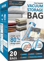 20 Pack Vacuum Storage Bags, Space Saver Bags (4 Jumbo/4 Large/4 Medium/4 Small/4 Roll) Compression Storage Bags