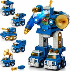 5 Year Old Boy Toys - Toys for Boys Toys Age 6-8 Kids Toys 5 in 1 STEM Toys Take Apart Trucks Transform to Robot