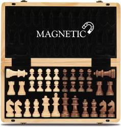 A&A 15" Magnetic Wooden Chess Set /Folding Board / 3" King Height German Knight Staunton Chess Pieces