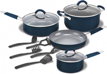 Bella Pro Series - 12-Piece Cookware Set - Ink Blue