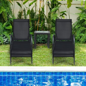 Costway Set of 2 Patio Lounge Chairs Sling Chaise Lounge Recliner Adjustable