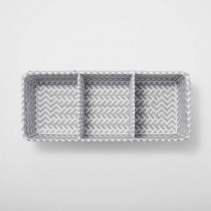 Small Rectangle 3 Compartment Woven Bin Gray/White - Brightroom™