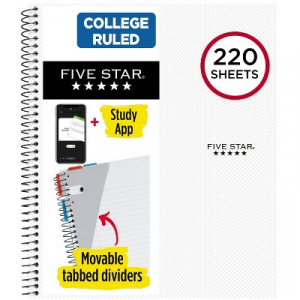 Five Star 220 Sheets College Ruled Notebook Feature Rich White