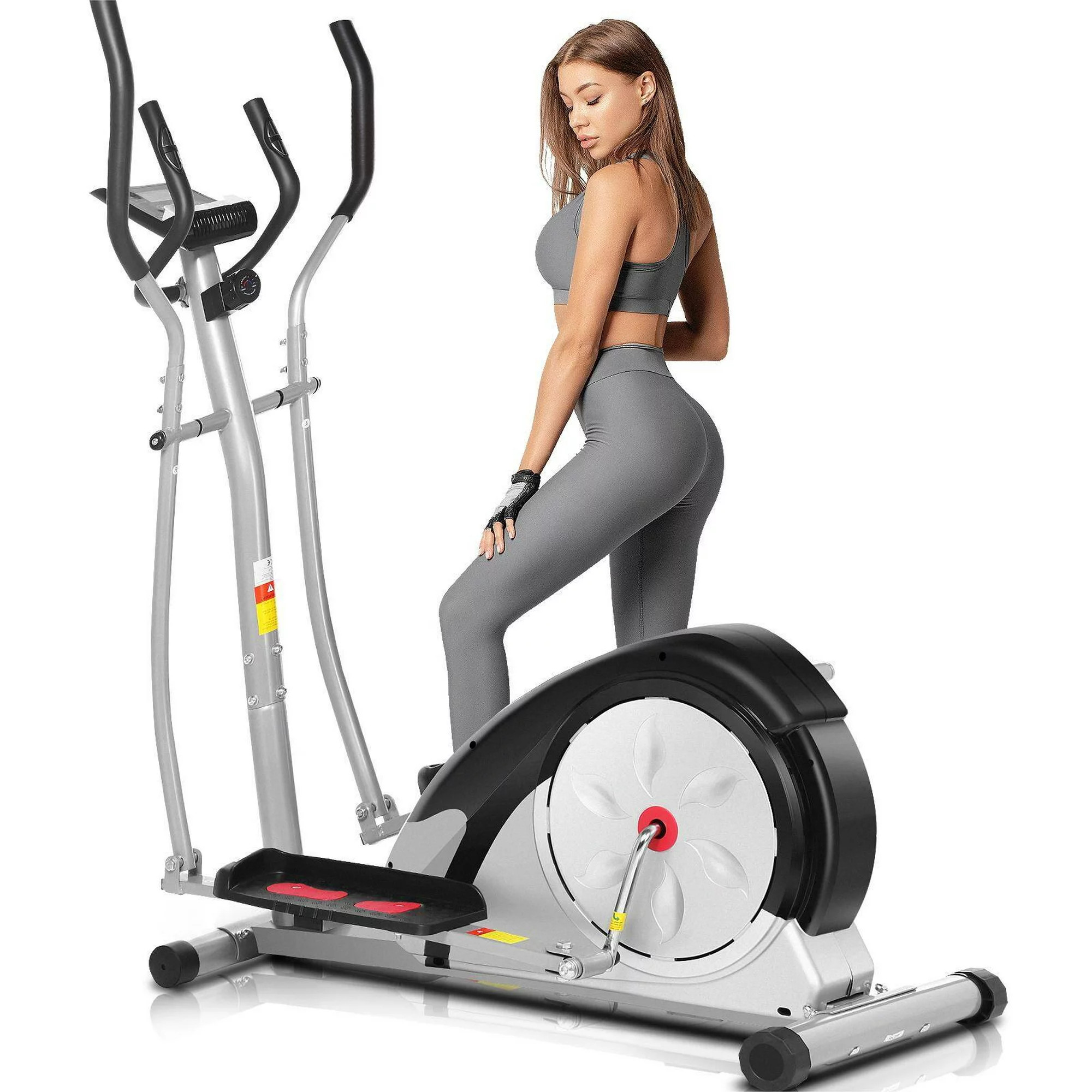 Vibespark Elliptical Trainer - 8-Level Magnetic Resistance, LCD Monitor, Heart Rate Sensor, 350 lbs Capacity (Silver)