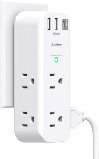 Rotating Surge Protector with 6 AC Outlets, 3 USB Ports (1 USB-C), 3-Sided Power Strip for Home, Travel, and Office - ETL Listed (1800J)