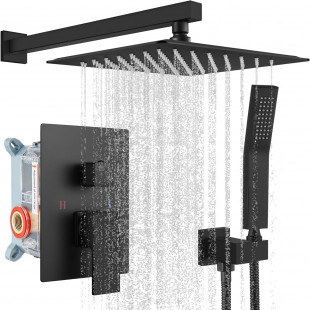 Matte Black High-Pressure Rainfall Shower System - 10-inch Shower Head with Handheld Square Head, Wall-Mounted Luxury Combo Set for Bathroom