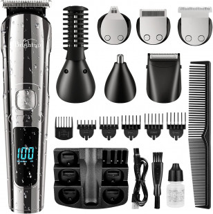 Brightup Men's Grooming Kit - 19 Piece Beard Trimmer Set with Clippers, Electric Razor, Shavers, Nose & Ear Trimmer