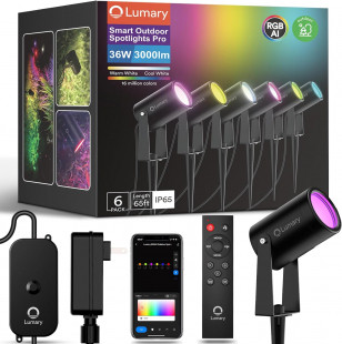 Lumary Smart Landscape Lights Pro - 6-Pack Color Changing, 500LM, IP65 Waterproof, APP/Remote/Voice Control